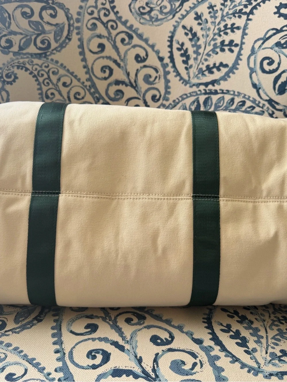 ALL-IN Canvas Duffel Bag | Cream & Green | Weekender Travel Gym Bag